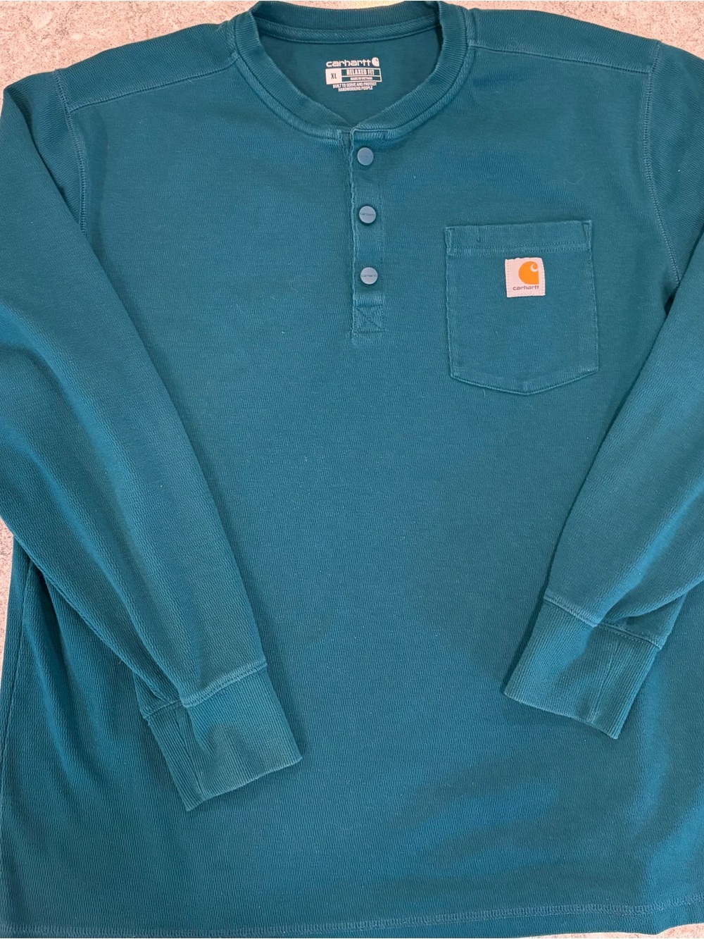 Carhartt Teal Long-Sleeve Henley with Chest Pocket-XL